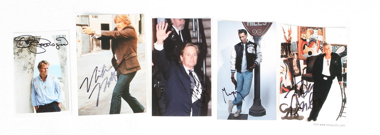 AUTOGRAFER, 5 st, Nick Nolte, Eddie Murphy, Tony Curtis, Michael Douglas, Stellan Skarsgård.