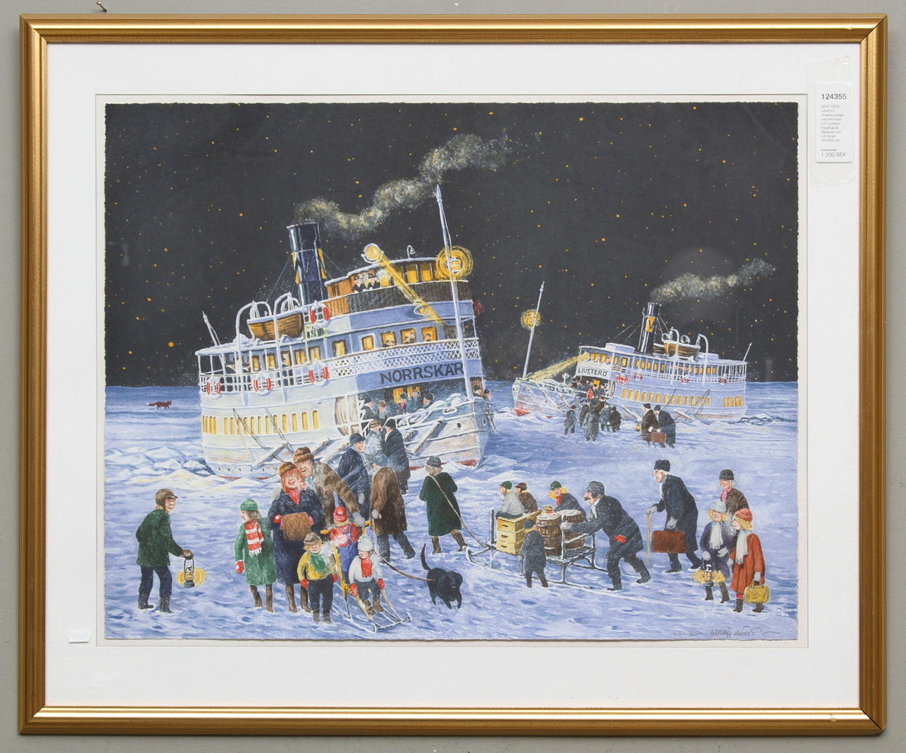 BERT HÅGE HÄVERÖ. Vinterlandskap med Norrskär och Ljusterö. Färglitografi. Signerad och numrerad 163/360.