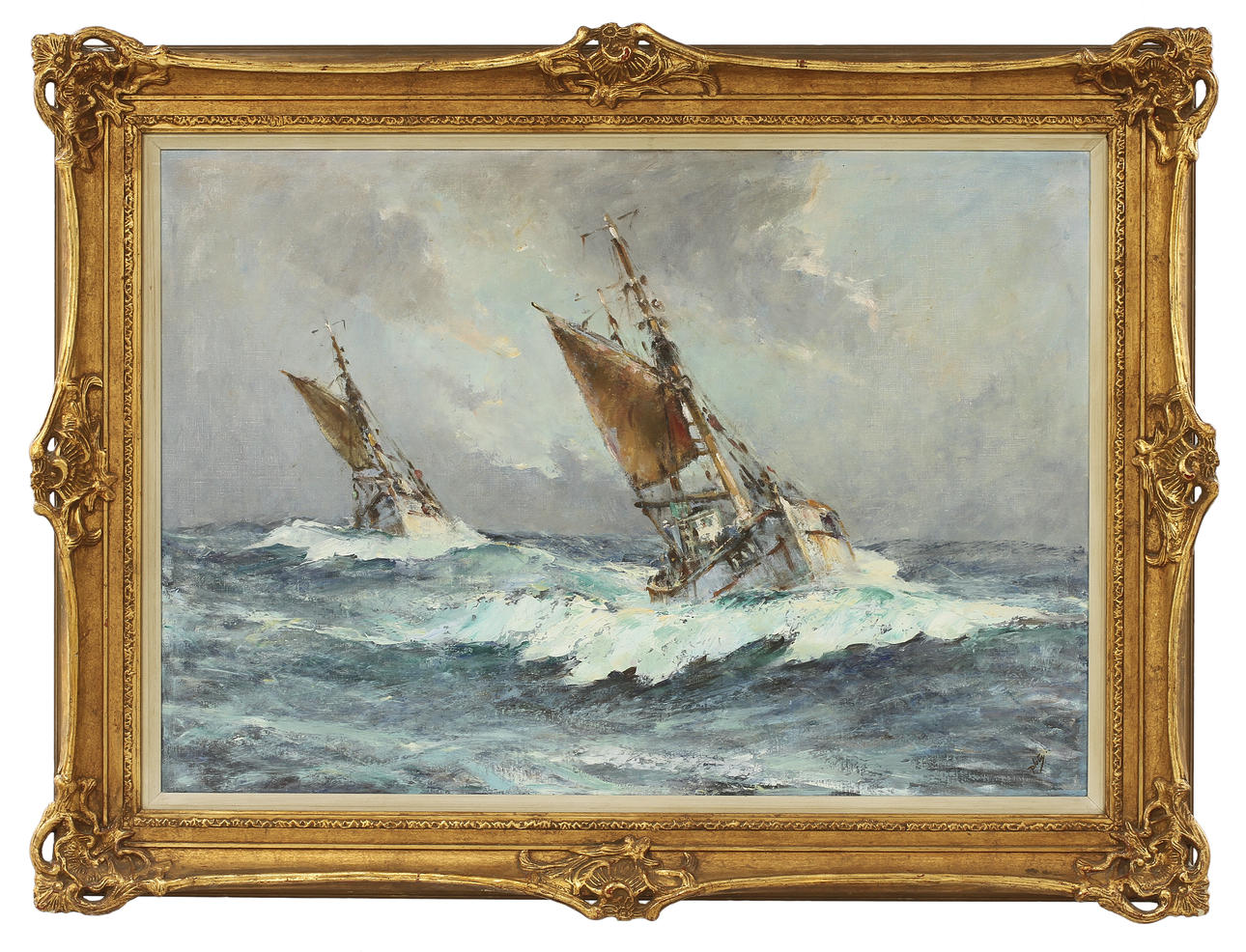 OKÄND KONSTNÄR. Olja på duk. Bär signatur Ploug.