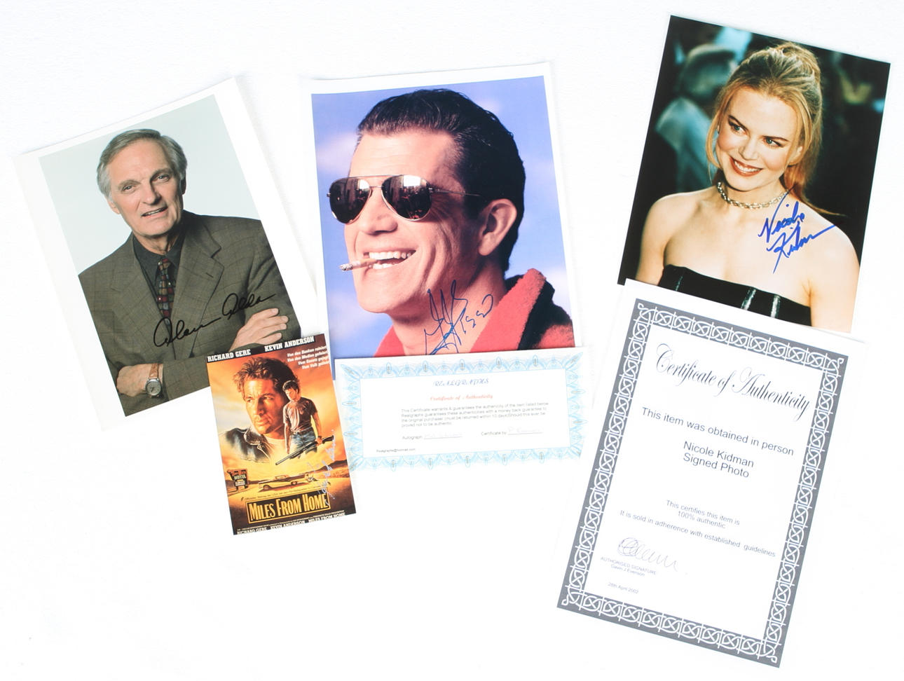 AUTOGRAFER, 4 st, Mel Gibson, Richard Gere, Allan Alda, Nicole Kidman.