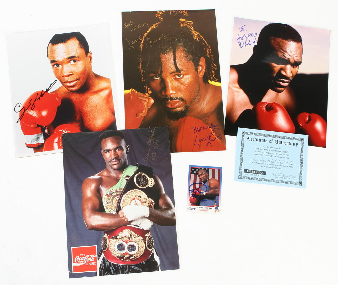 AUTOGRAFER BOXARE, 5 st, Sugar Ray Lewis, George Foreman, Lenox Lewis, Evander Holyfield (2 st).