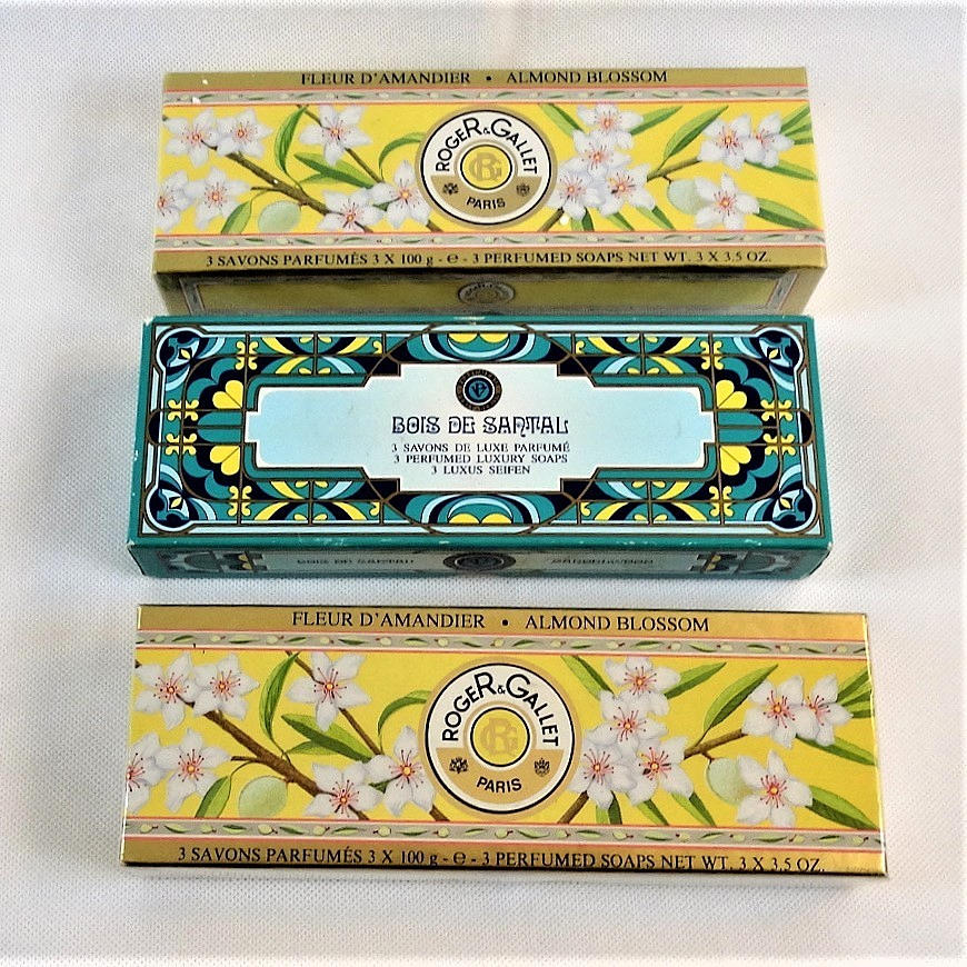THREE BOXES OF SOAPS, including Roger & Gallet, vintage.
