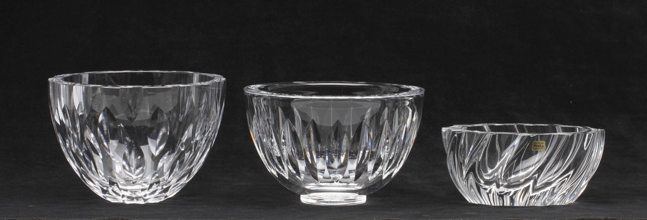 SKÅLAR, 3 st, kristall, Orrefors samt Kosta.