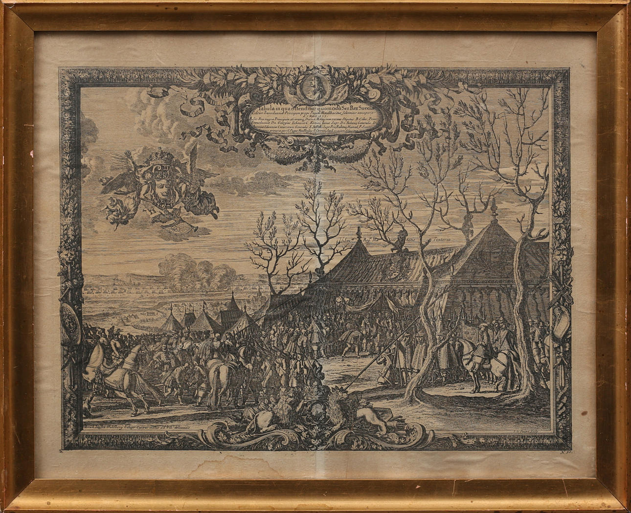 ERIK DAHLBERG. Charles X's army joins Rákóczy's army, c. 1690, copper engraving, signed in the print.