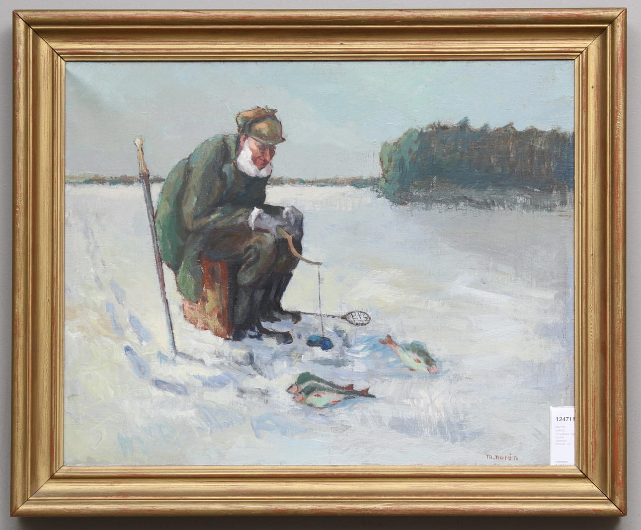 MARTIN NORÉN. Pimpelfiske. Olja på duk. Signerad M.Norén.