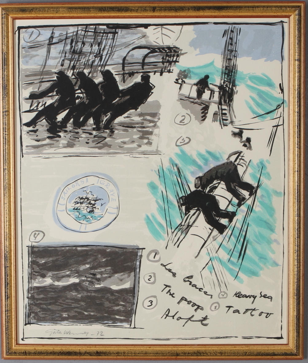 GÖSTA WERNER. Komposition, färglitografi, signerad.