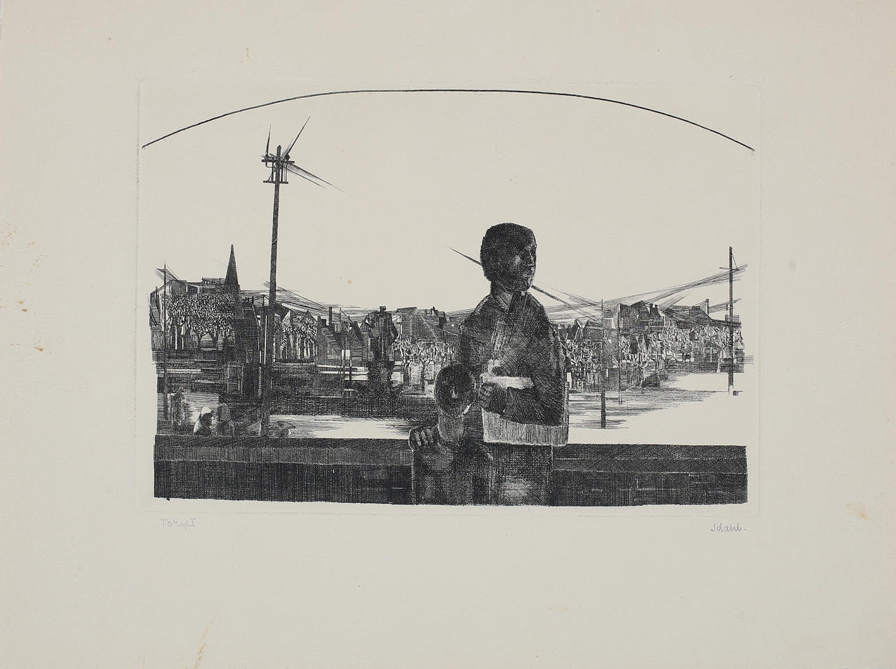 JANNE DAHL. "Torget", etsning, signerad.