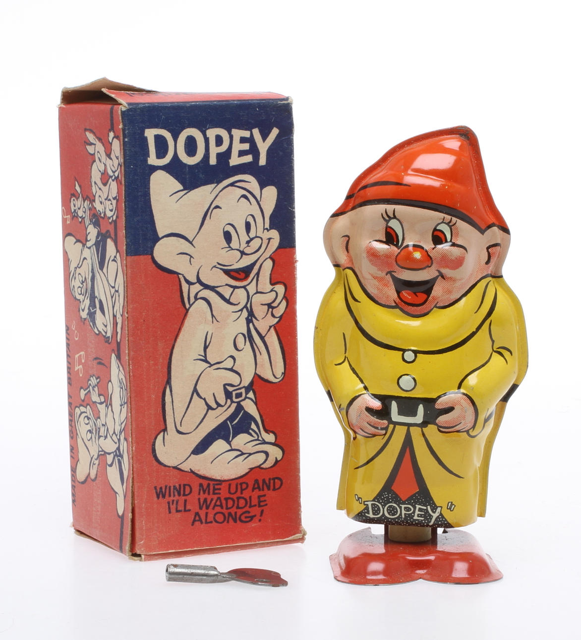 DISNEYFIGUR DOPEY / TOKER urverk, Gt. Britain. Originalkartong.