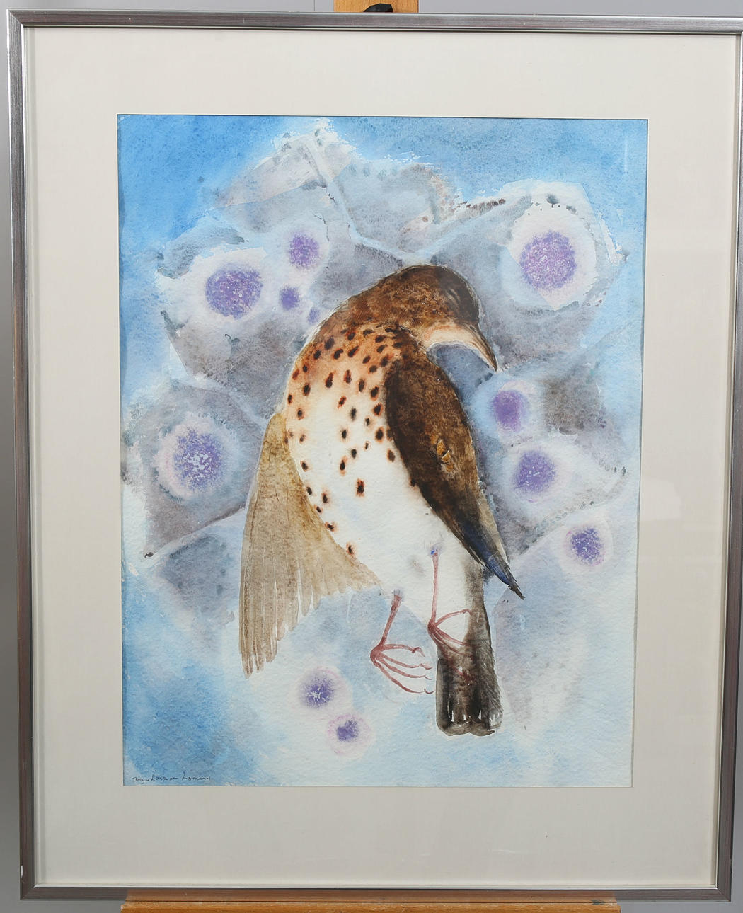 INGER LARSSON. Watercolor, "Dead Thrush", signed, Lomma.