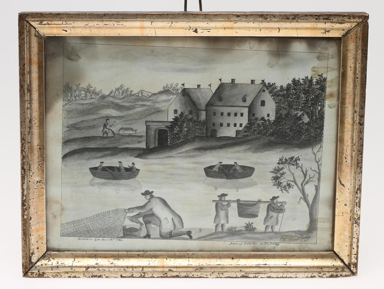 JUSTUS OLIVER VON HAUSWOLFF. "Billesholm 24. December 1786", tuschteckning, signerad.