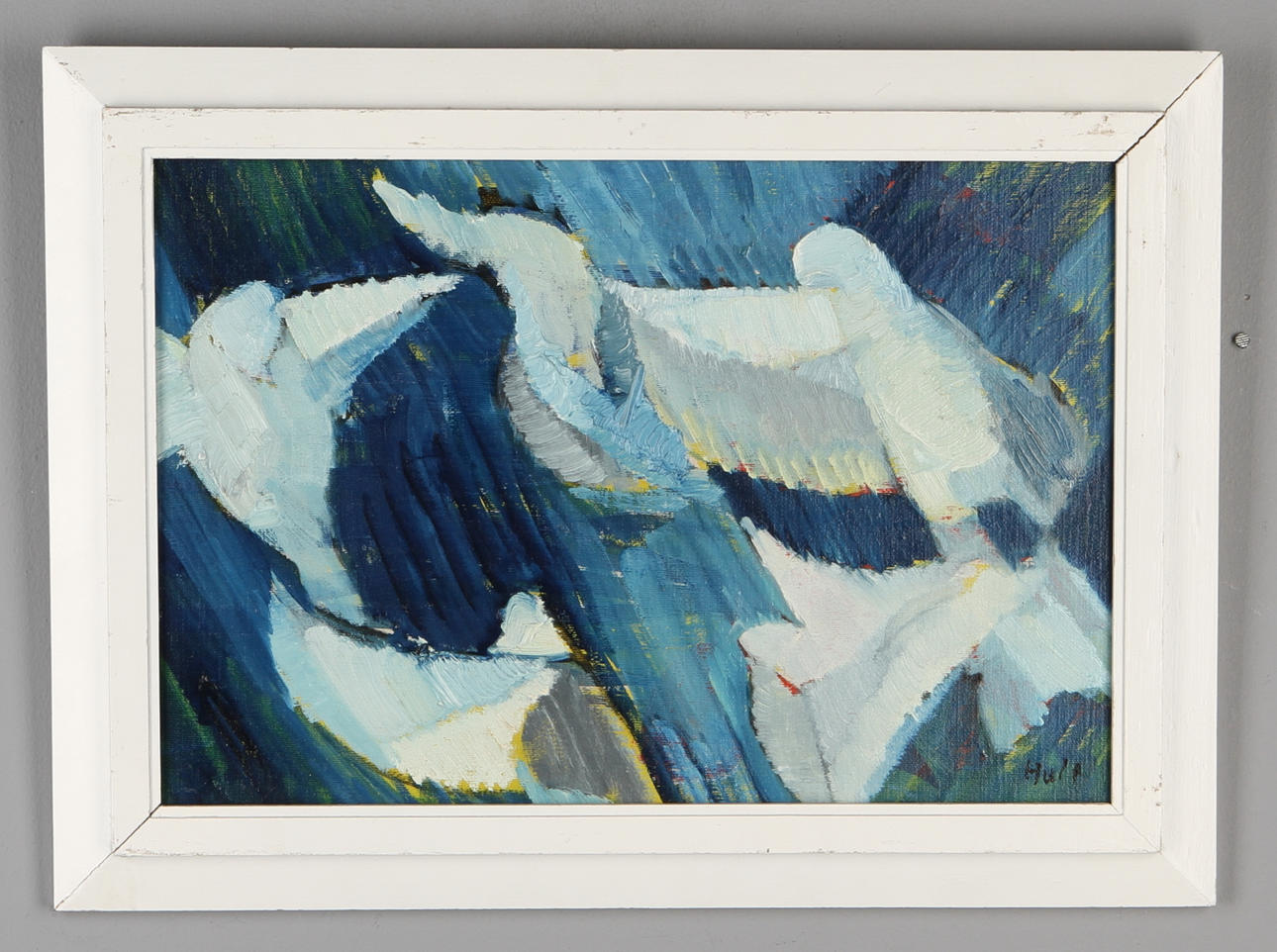 TORSTEN HULT. Blå komposition, olja på pannå, signerad.