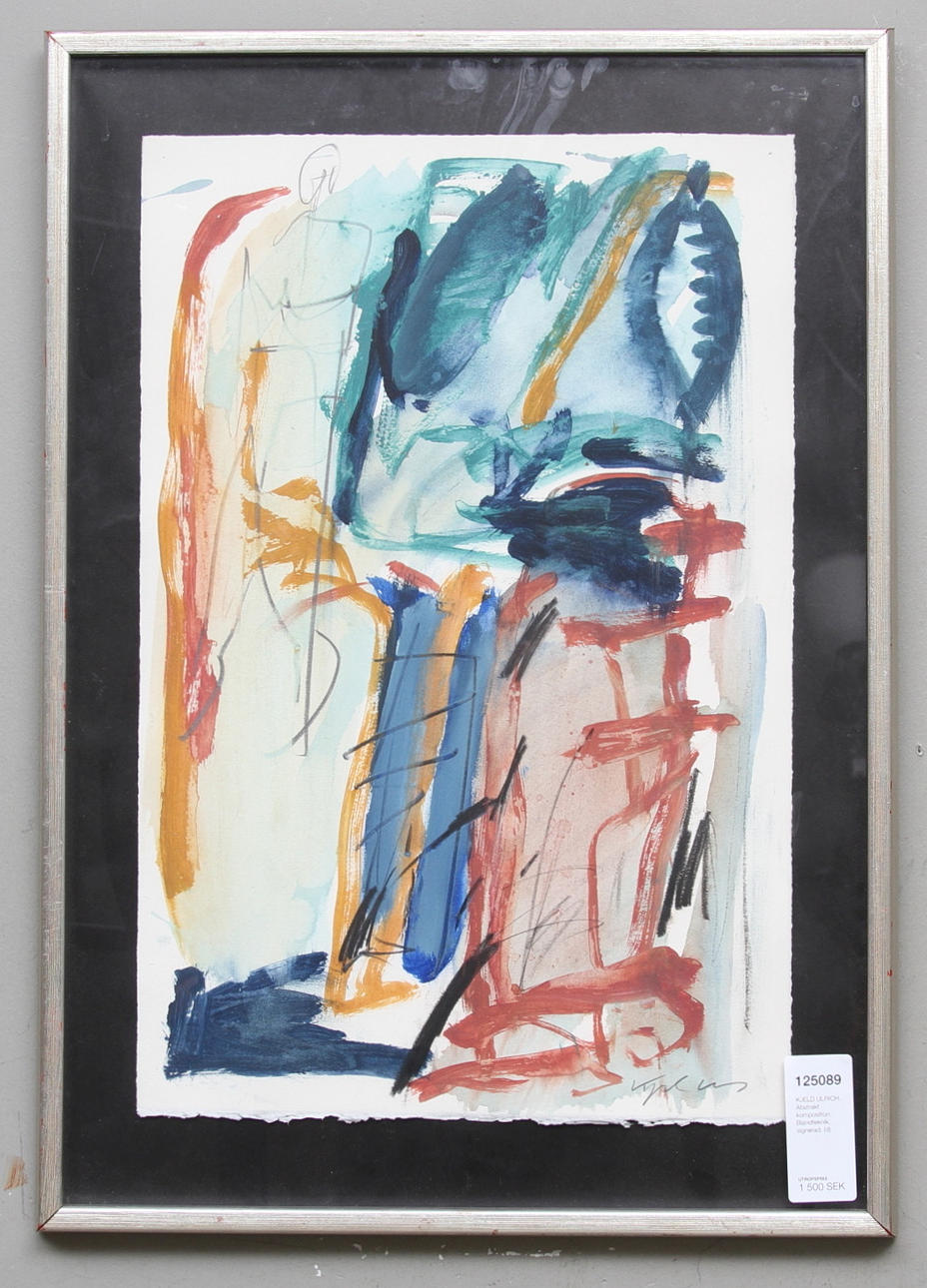 KJELD ULRICH. Abstrakt komposition. Blandteknik, signerad.