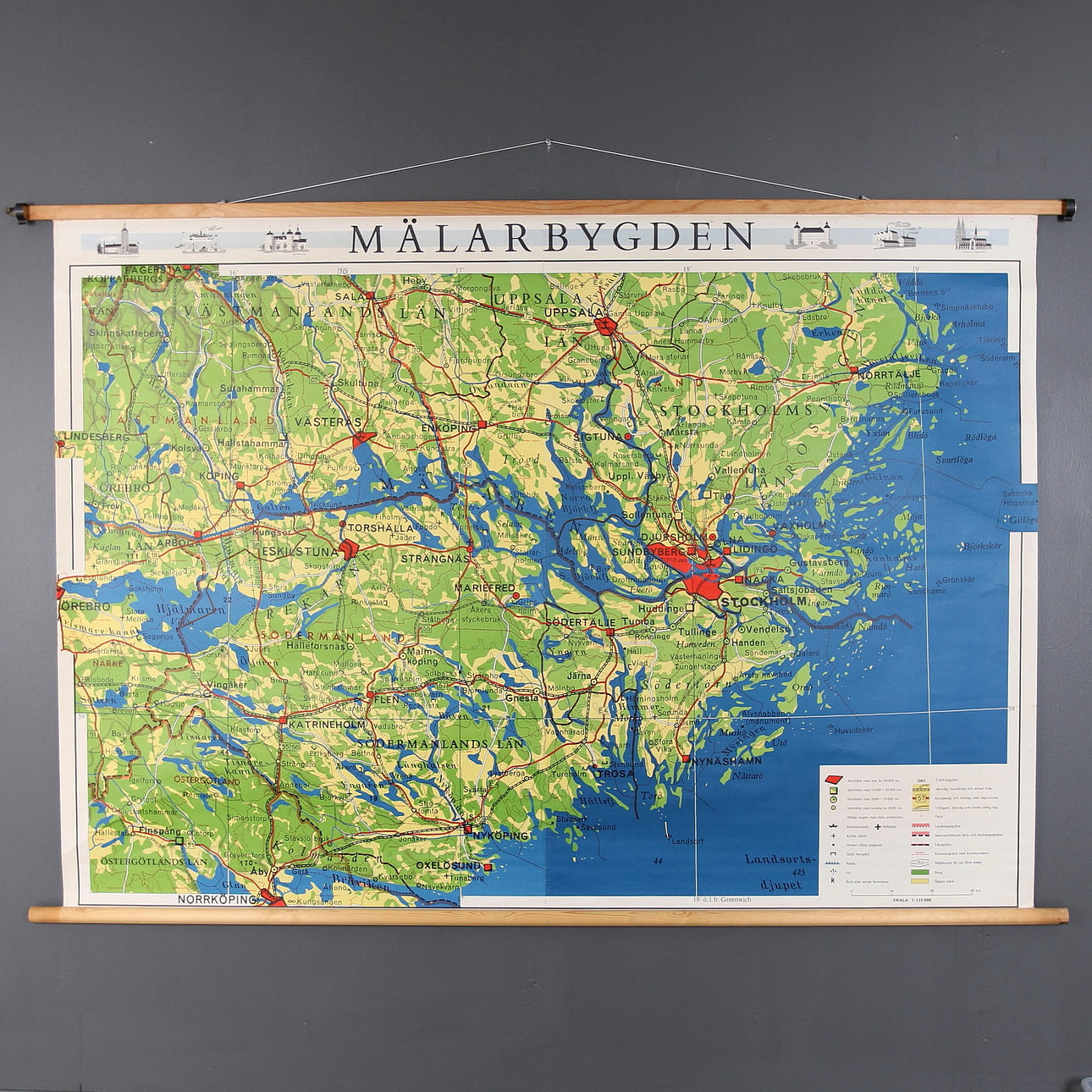 SKOLKARTA, Generalstabens Litografiska Anstalt Stockholm. Mälarbygden, 1900-talets första hälft.