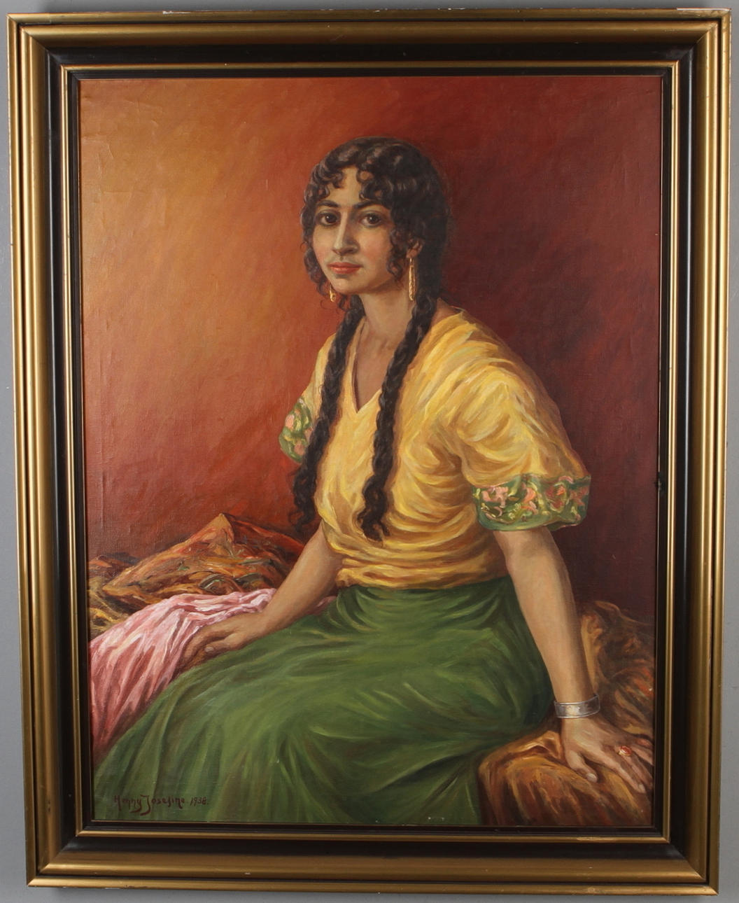 HENNY JOSEFINE THOMSE. Kvinnostudie, olja på duk, signerad och daterad 1938.