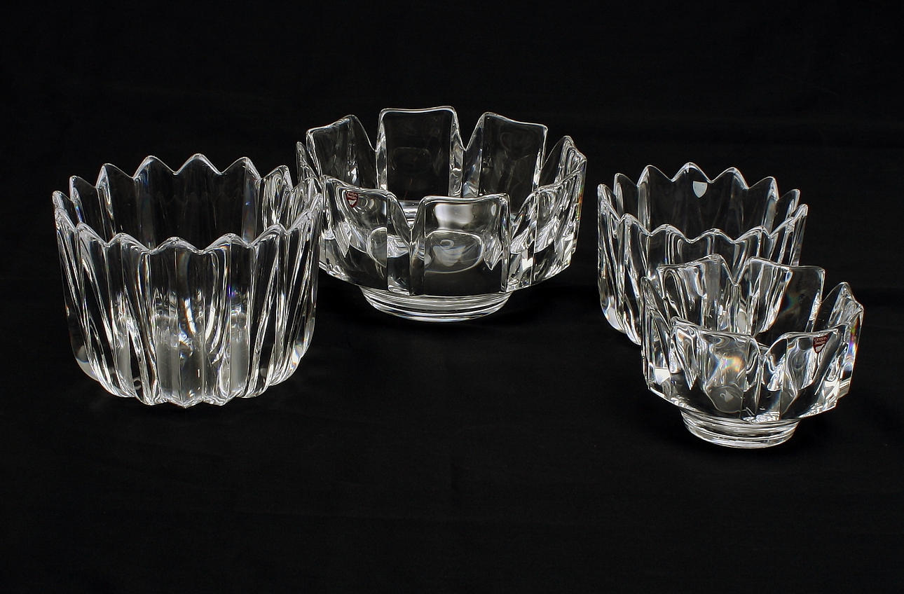 SKÅLAR, 4 st, glas, Orrefors, signerade.