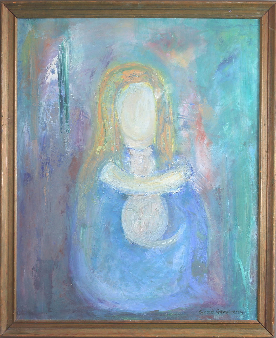 GERD GENBERG. Olja på duk, kvinna med katt, signerad.