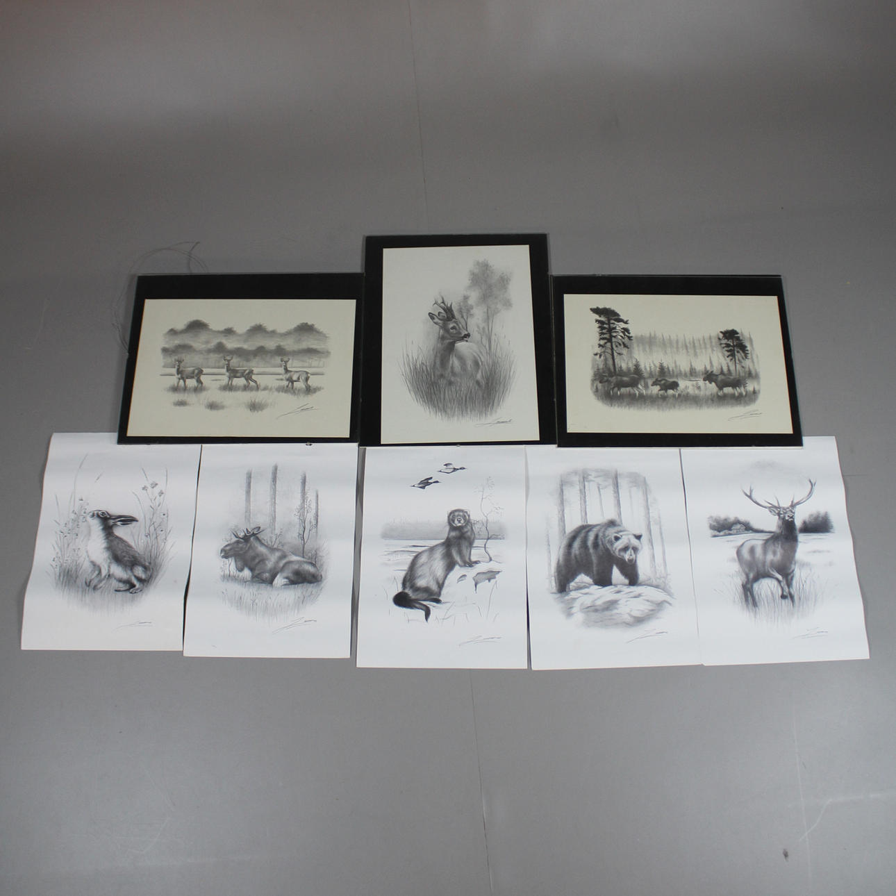 LARS NERMAN. 8 st, teckning, signerade L Nerman .