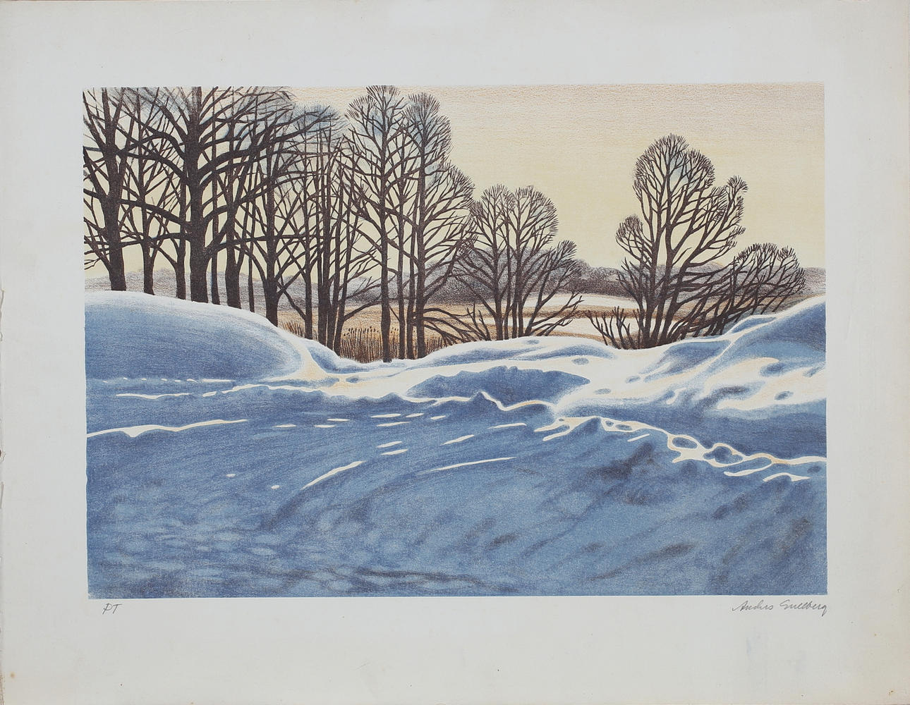 ANDERS GULLBERG. Winter landscape, color lithograph, signed and numbered PT.