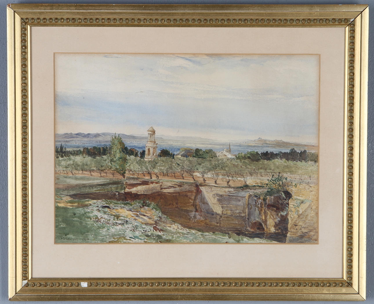 JOHN FULLEYLOVE. Landskapsmotiv med kyrka, akvarell, signerad och daterad 1880.