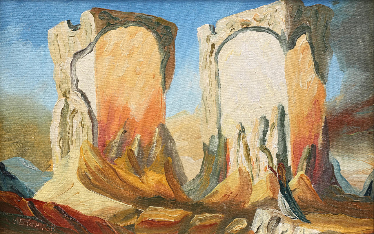 PAUL GERHARD. Oil on canvas, mountain landscape, signed.