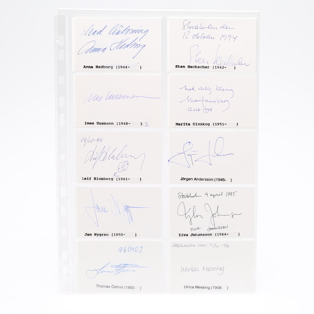 AUTOGRAMM. 31 SCHWEDISCHER STAATSRAT MIT LINDH UND WIBBLE.
