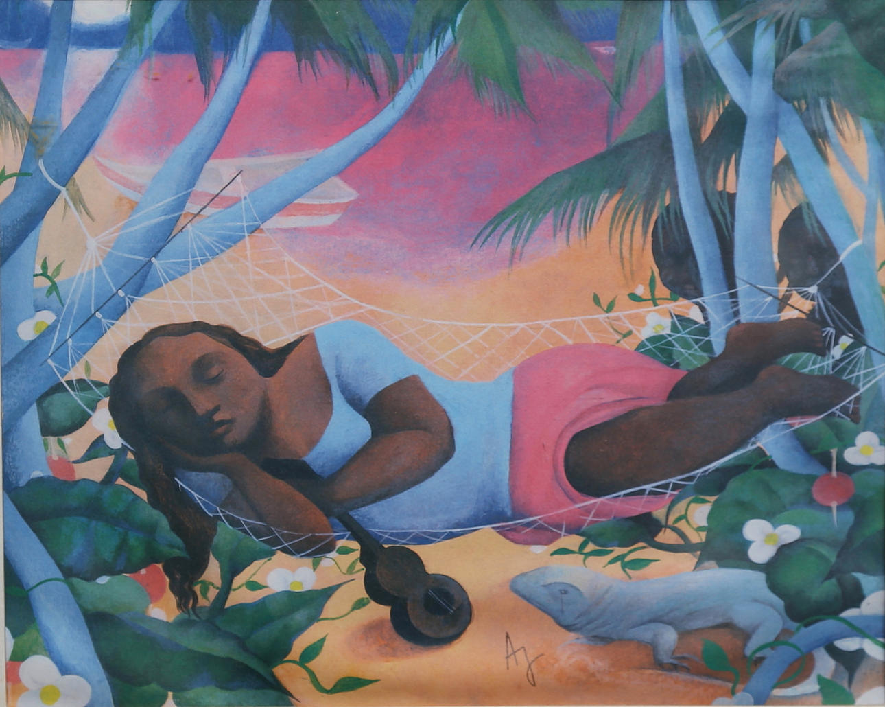 ANA JUAN. lithograph, "Siesta Santo Domingo", monogram signed AJ, circa 2000.
