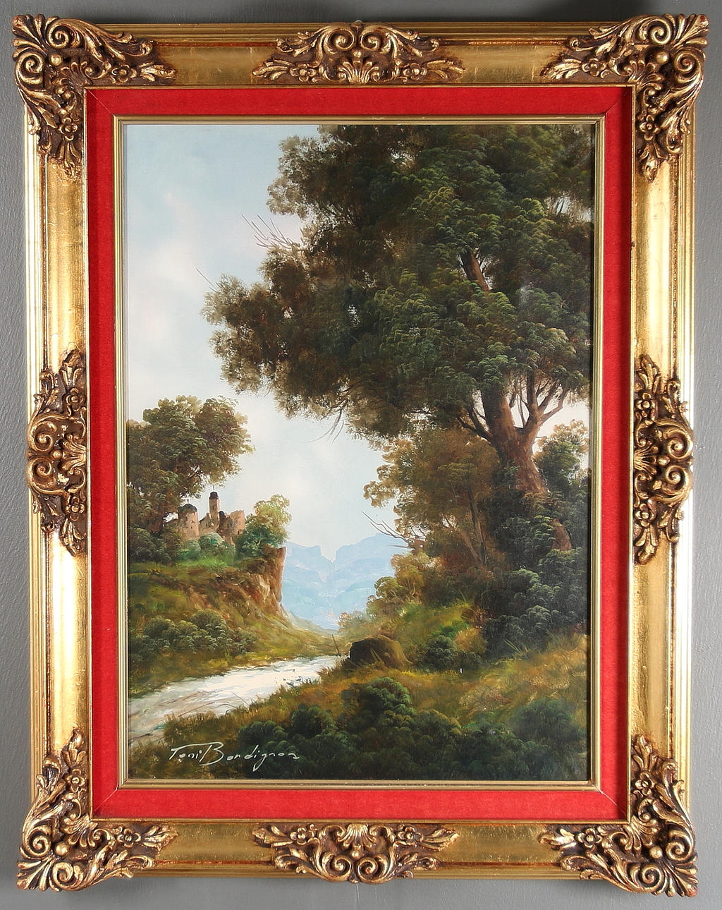 TONI BORDIGNON. Olja på duk. Landskap med slott, signerad, Italy, 1900-tal.