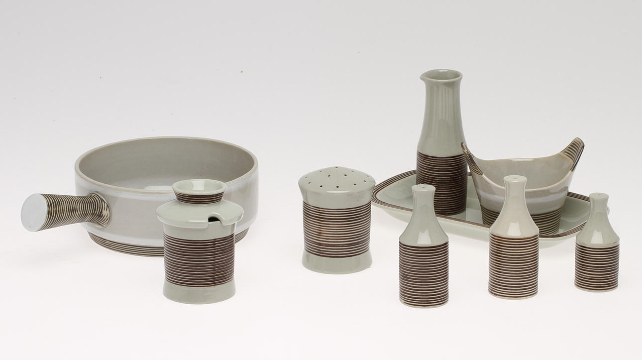 SERVISDELAR, 9 delar, stengods, "Entré", Carl-Harry Stålhane, Rörstrand, 1957-1960.