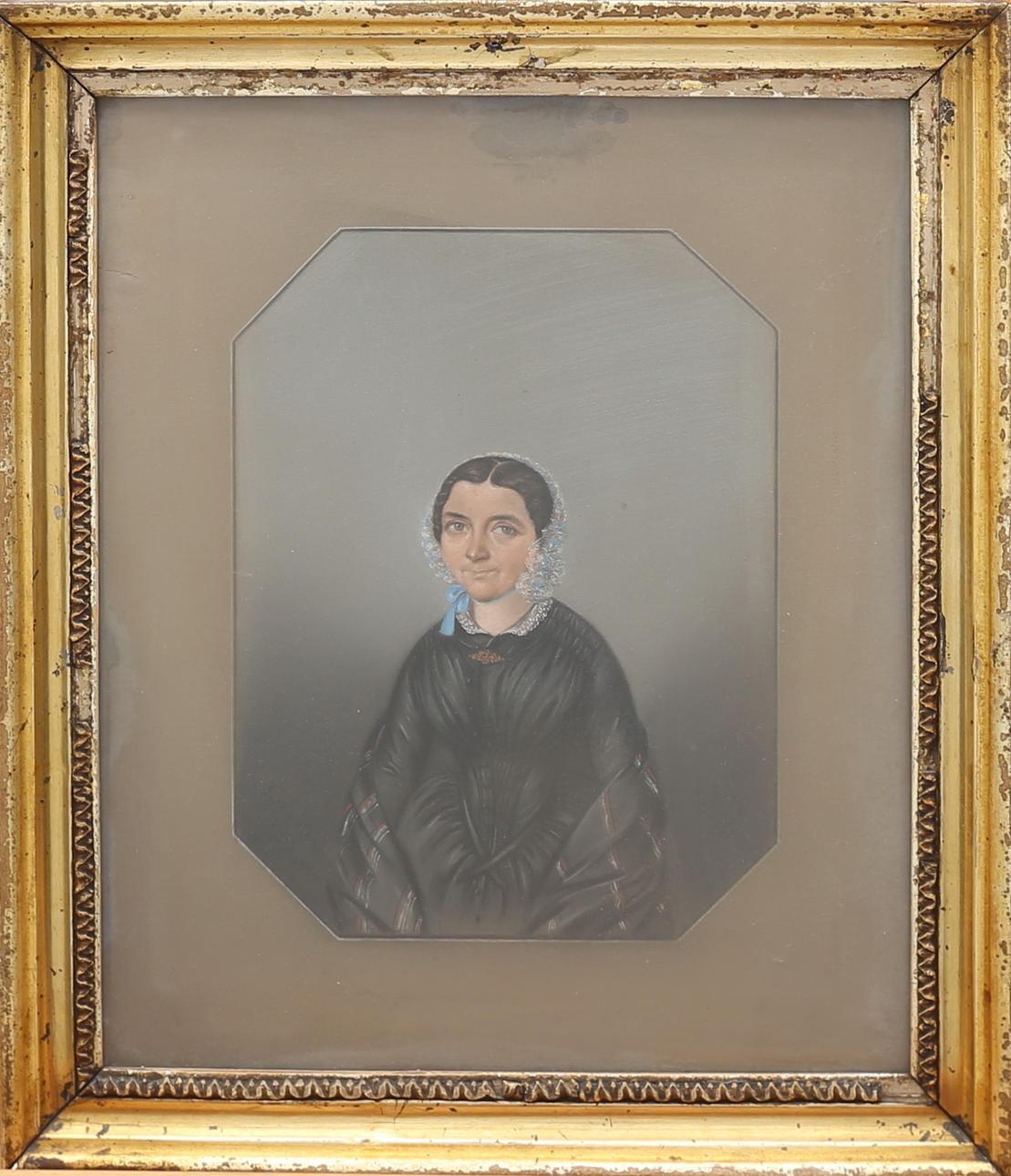 GEORGE ALEXA (UM 1850). Dam med spets motorhuv. pastell, signerad och daterad 1850 nedre vänster.