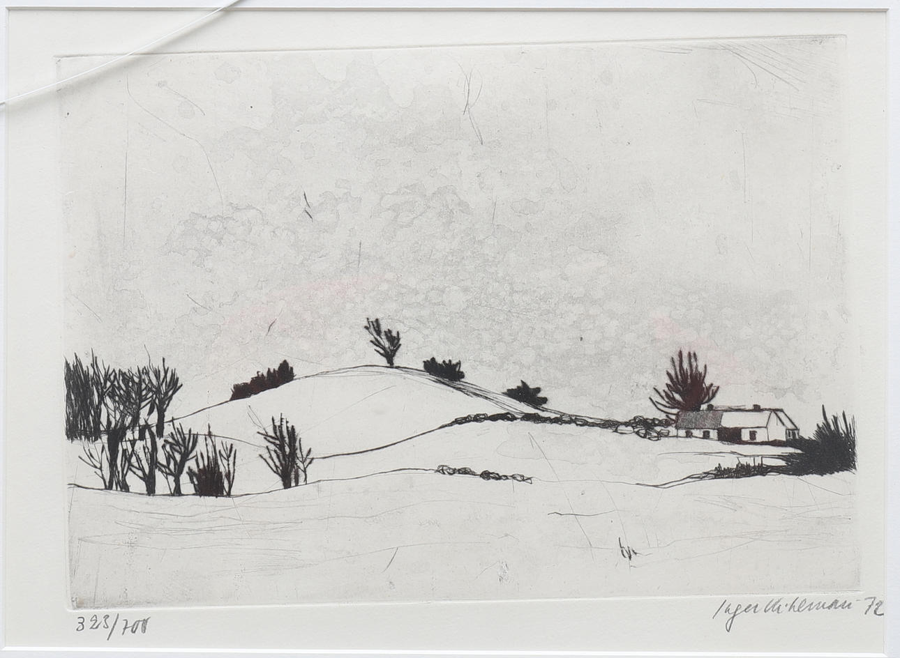 INGER KIHLMAN. etching, Winter landscape, signed, dated -72, numbered 323/700.