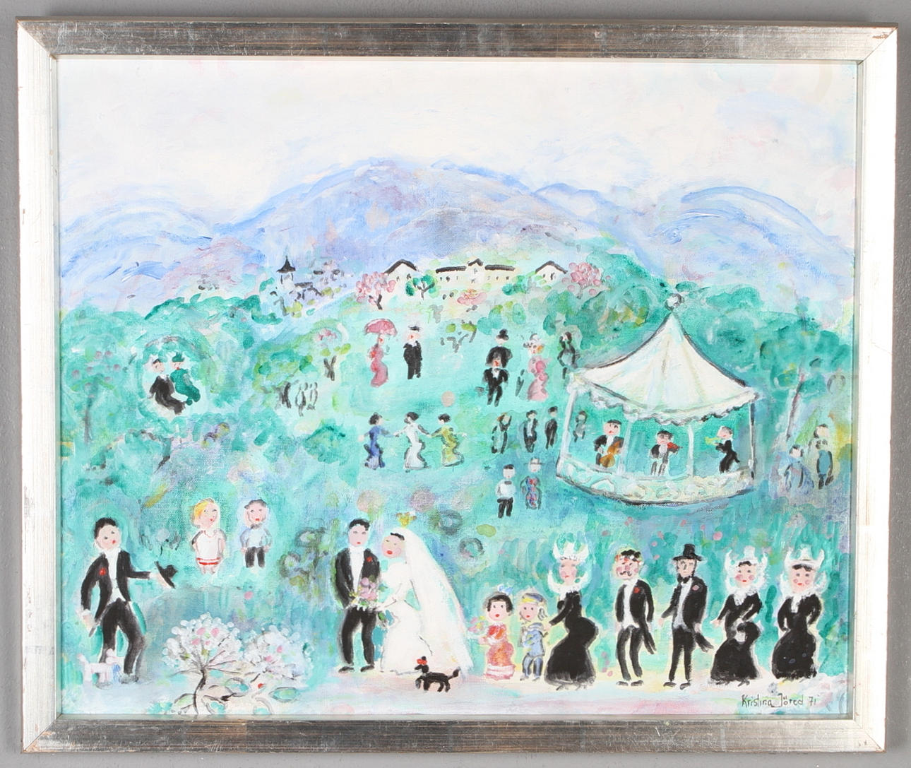 KRISTINA JÖRED. "Franskt bondbröllop", olja på duk, signerad samt daterad 71.