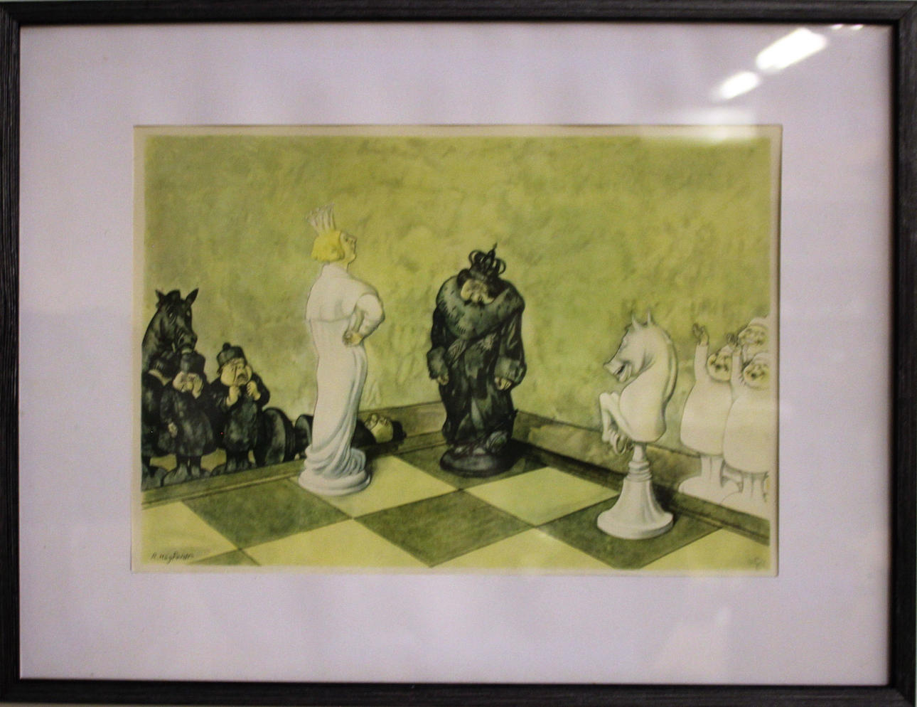 ROBERT HÖGFELDT. TRYCK,"schack matt" signerad i trycket.