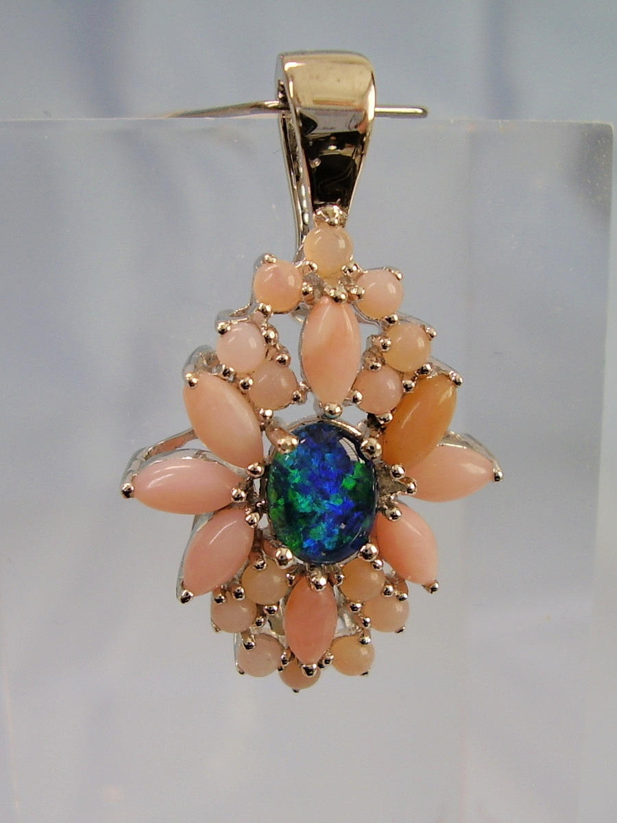 OPAL ANHÄNGER SILBER 925 PINK-OPAL + SCHWARZOPAL.