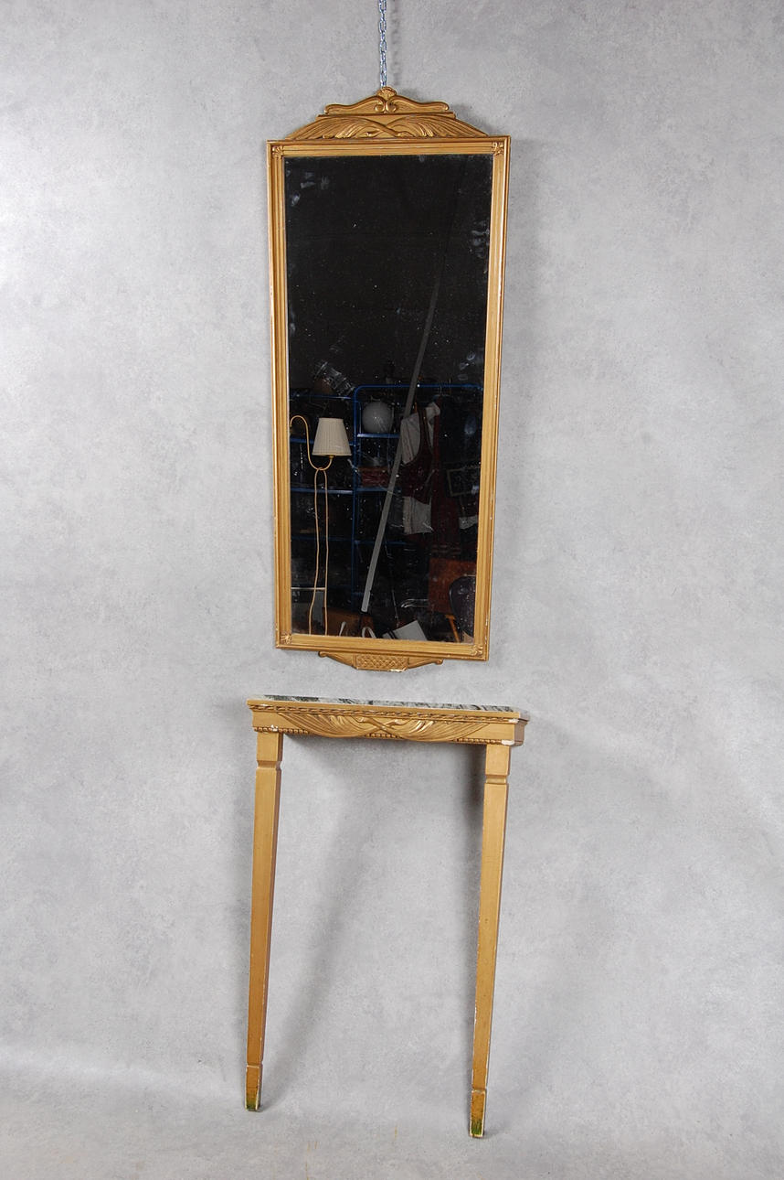 KONSOLBORD med kolmårdsmarmor, SPEGEL, 1900-talets mitt.