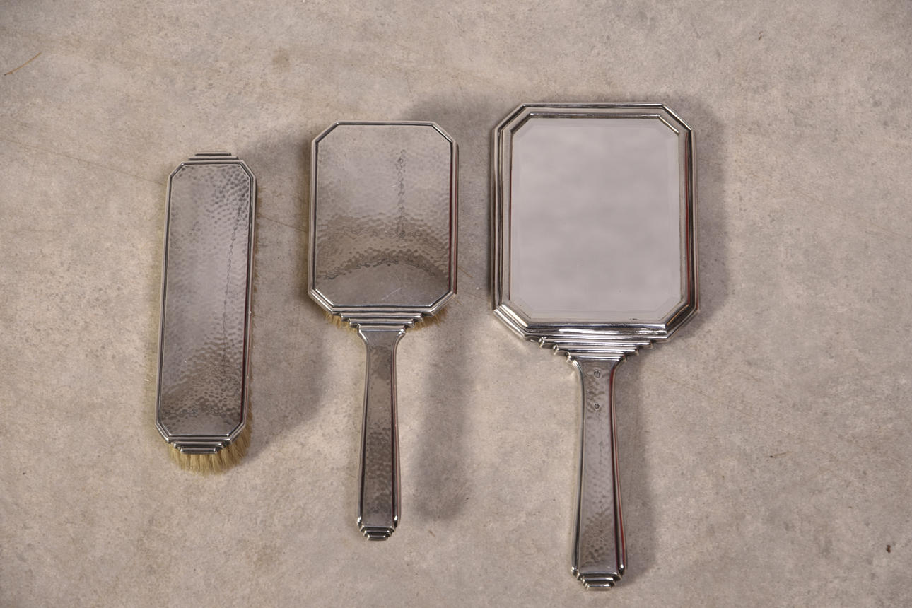 TOILET SET 3 pieces silver Art deco style Denmark.
