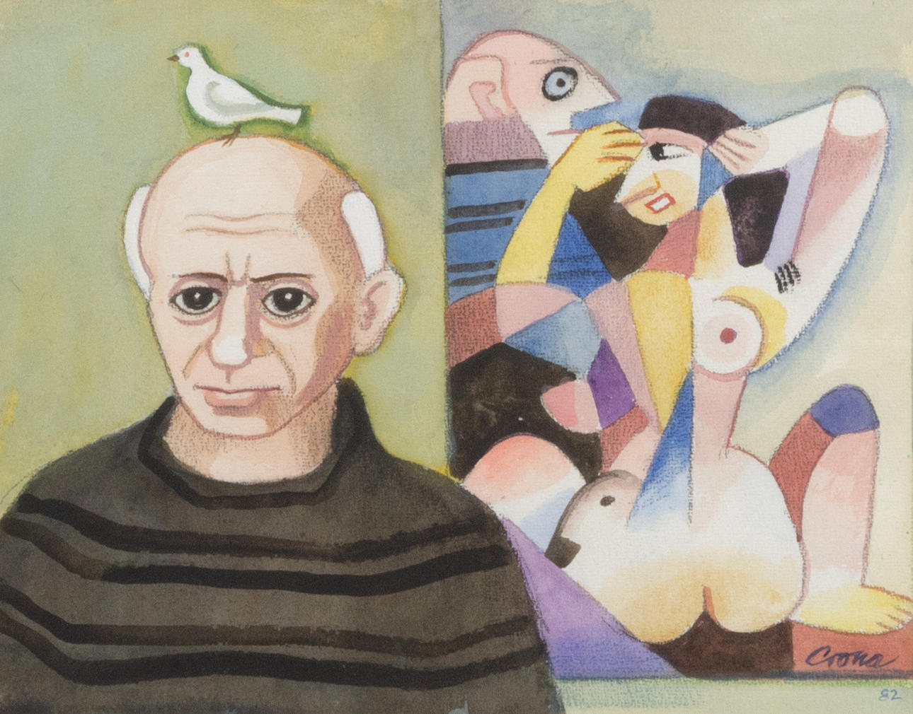 GEORG CRONA. Picasso, acuarela, firmada Crona -82.