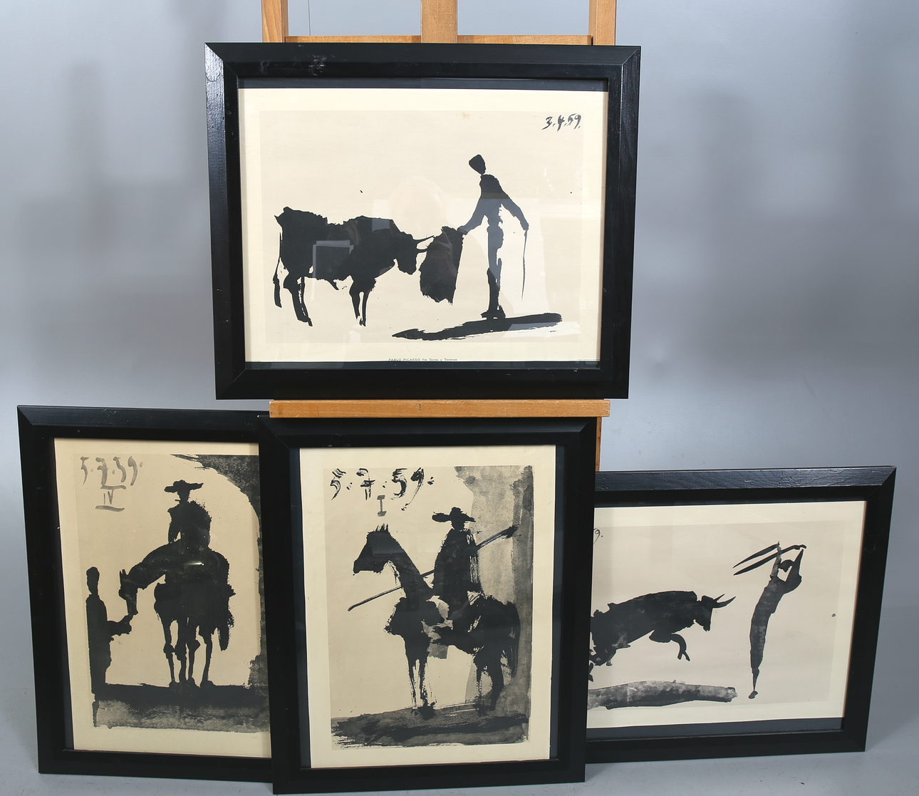 PABLO PICASSO. After. Lithographic prints, "Toro y toreros", 4 pieces, printed in Denmark, 1965.