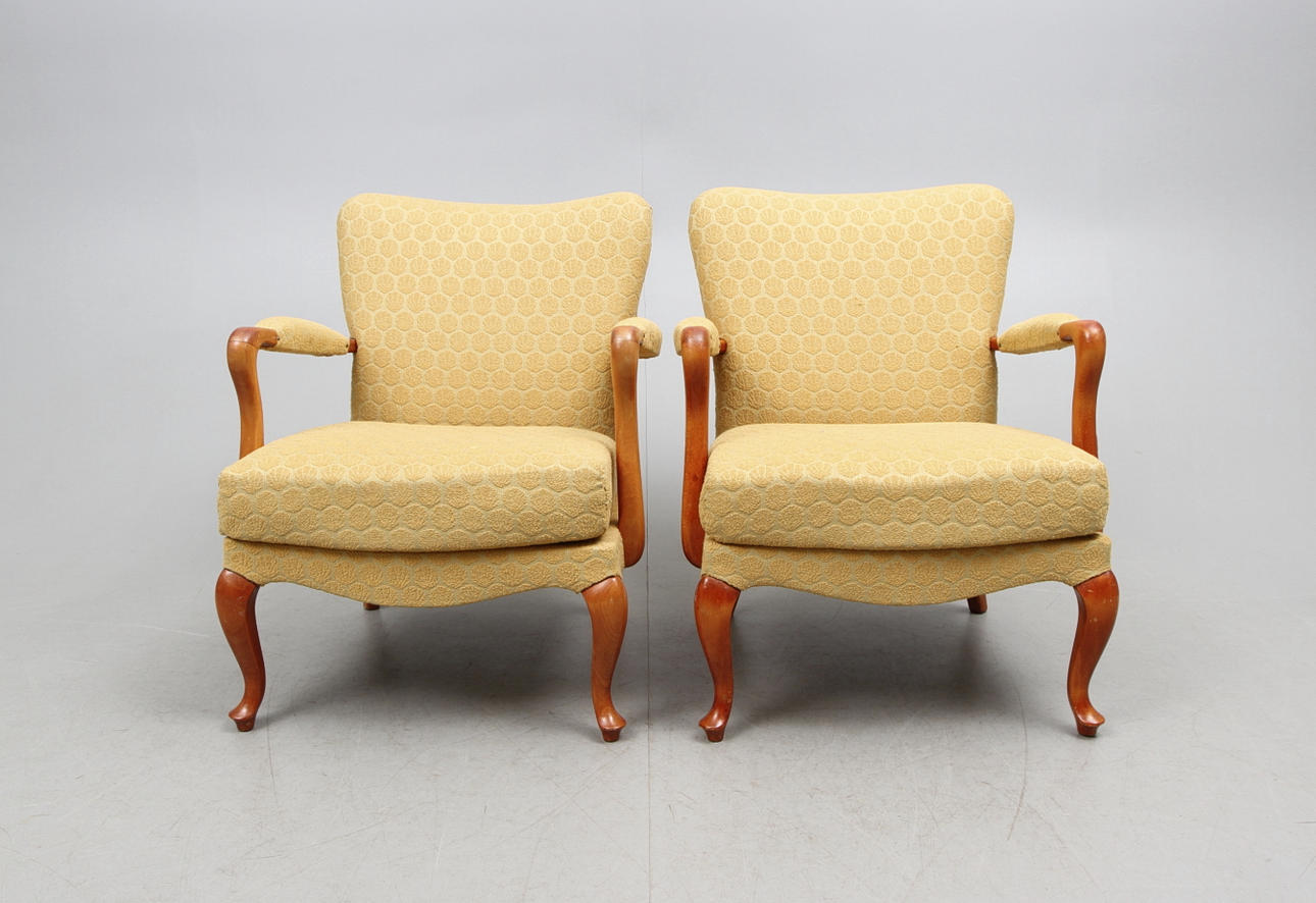 FÅTÖLJER, ett par, 1940 tal.