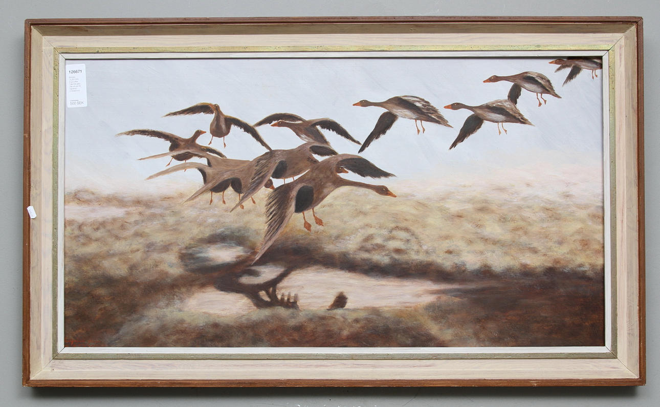 BRUNO LILJEFORS. Kopia efter. Fällande gäss. Olja på pannå. Signerad A.Söderlund.