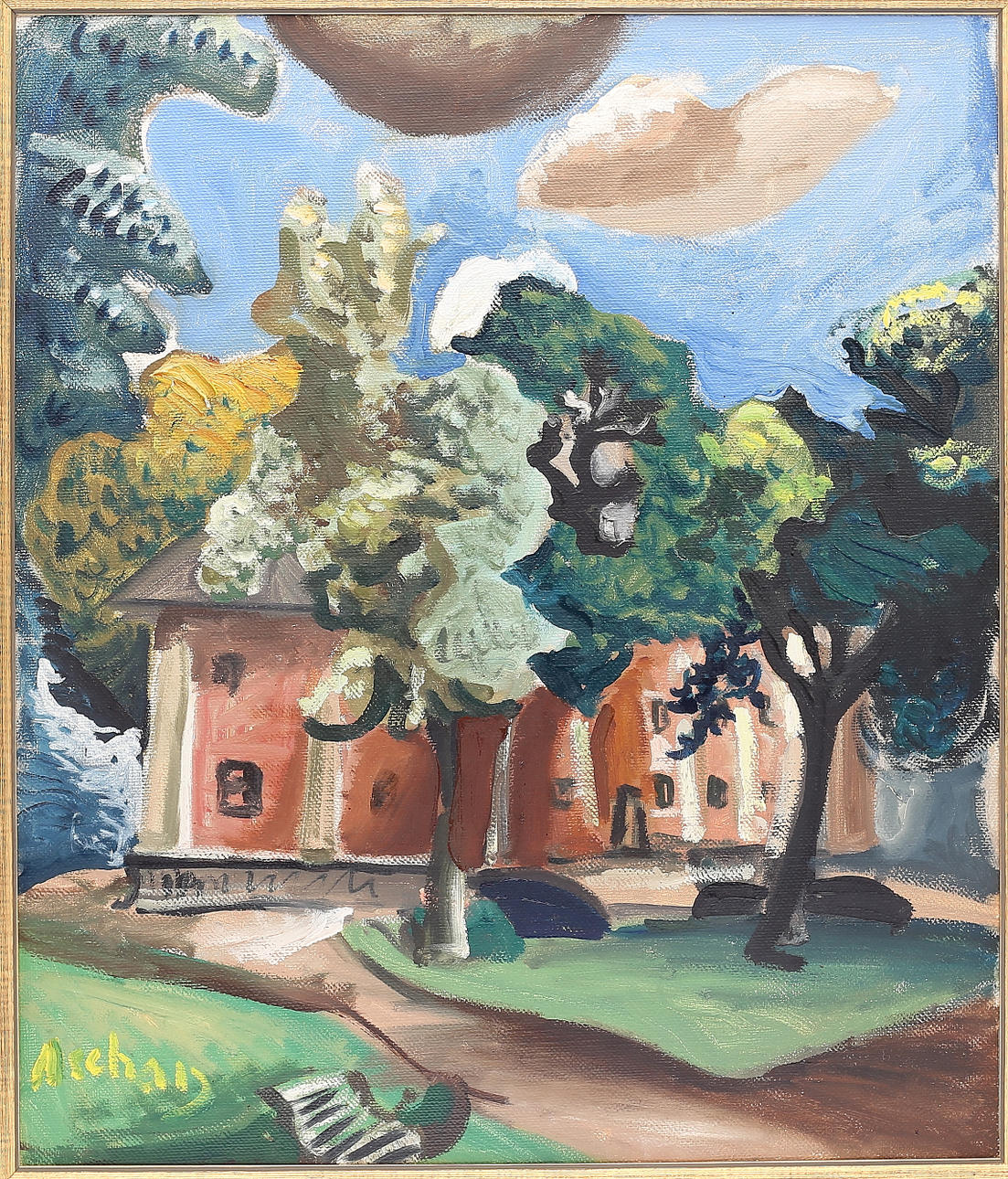 ULF ASCHAN. The old high school in Växjö, oil on canvas, signed.