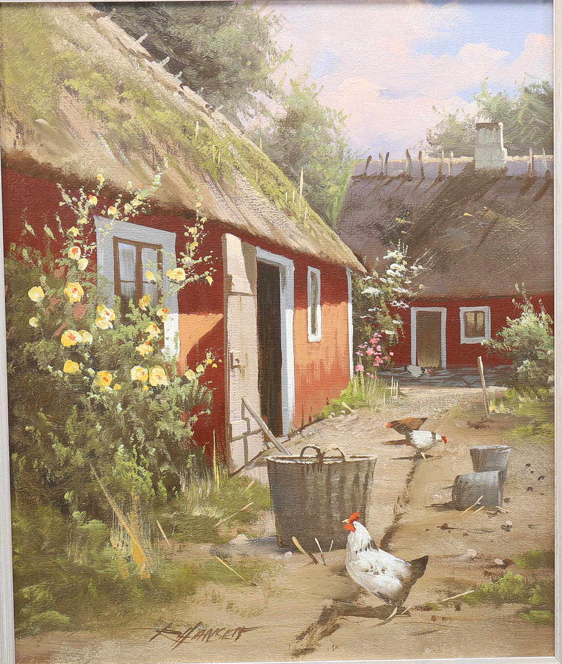 ROALD HANSEN. Oil on canvas, Hens, signed R. Hansen.