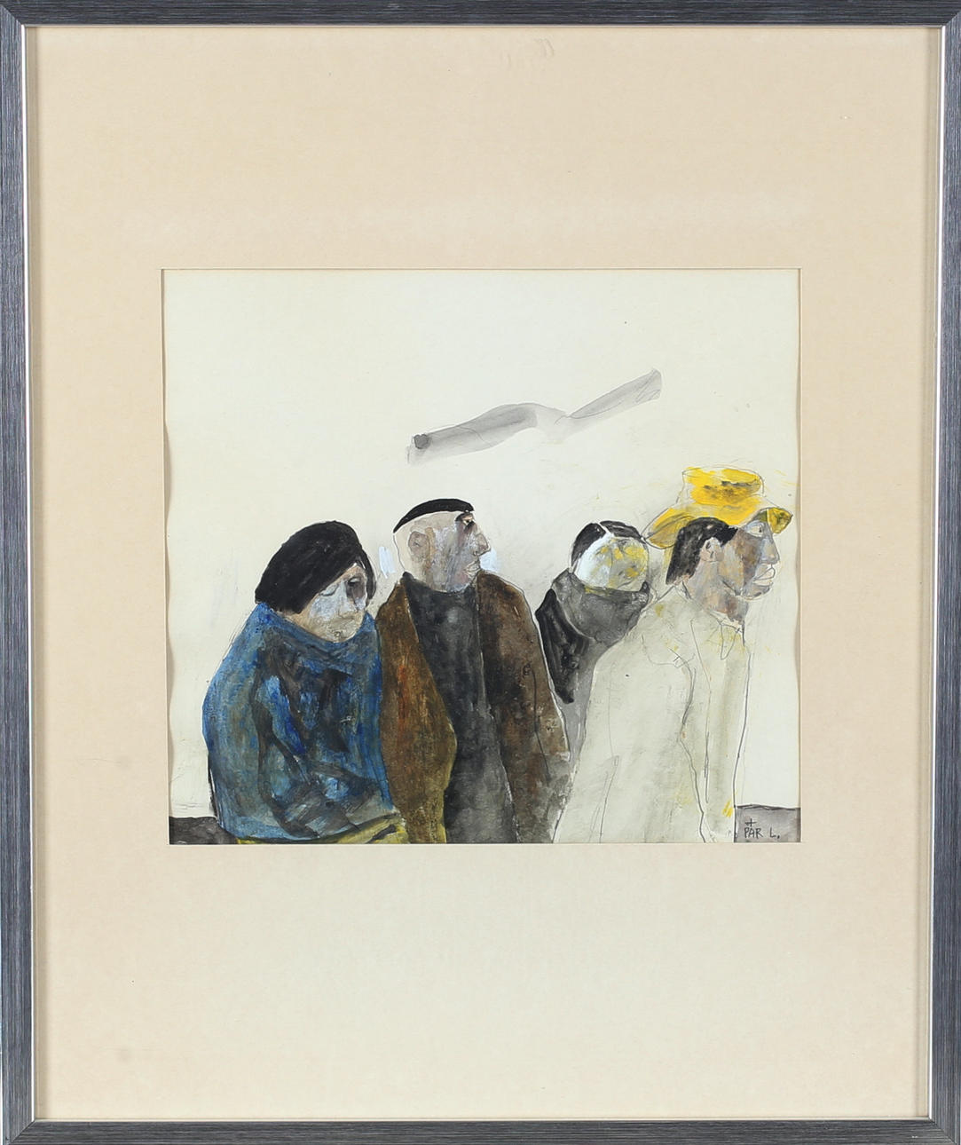PÄR LINDBLAD. Motif with figures, gouache, signed.