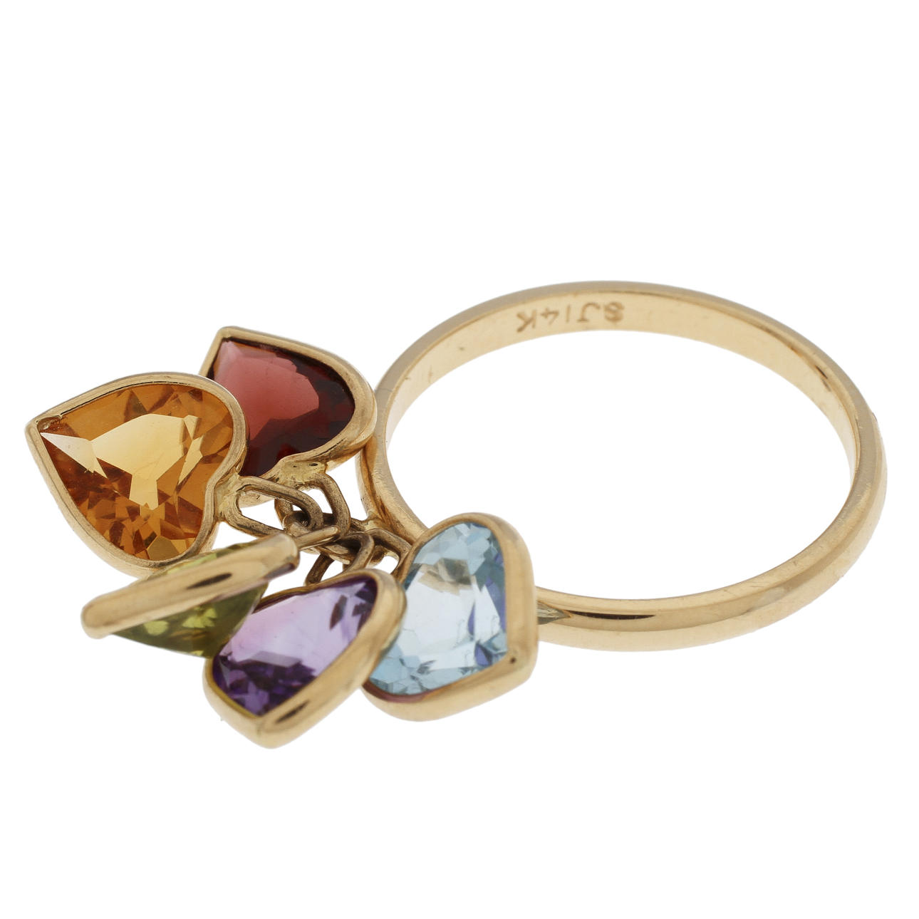 RING, 14k guld med hjärtformade ädelstenar.