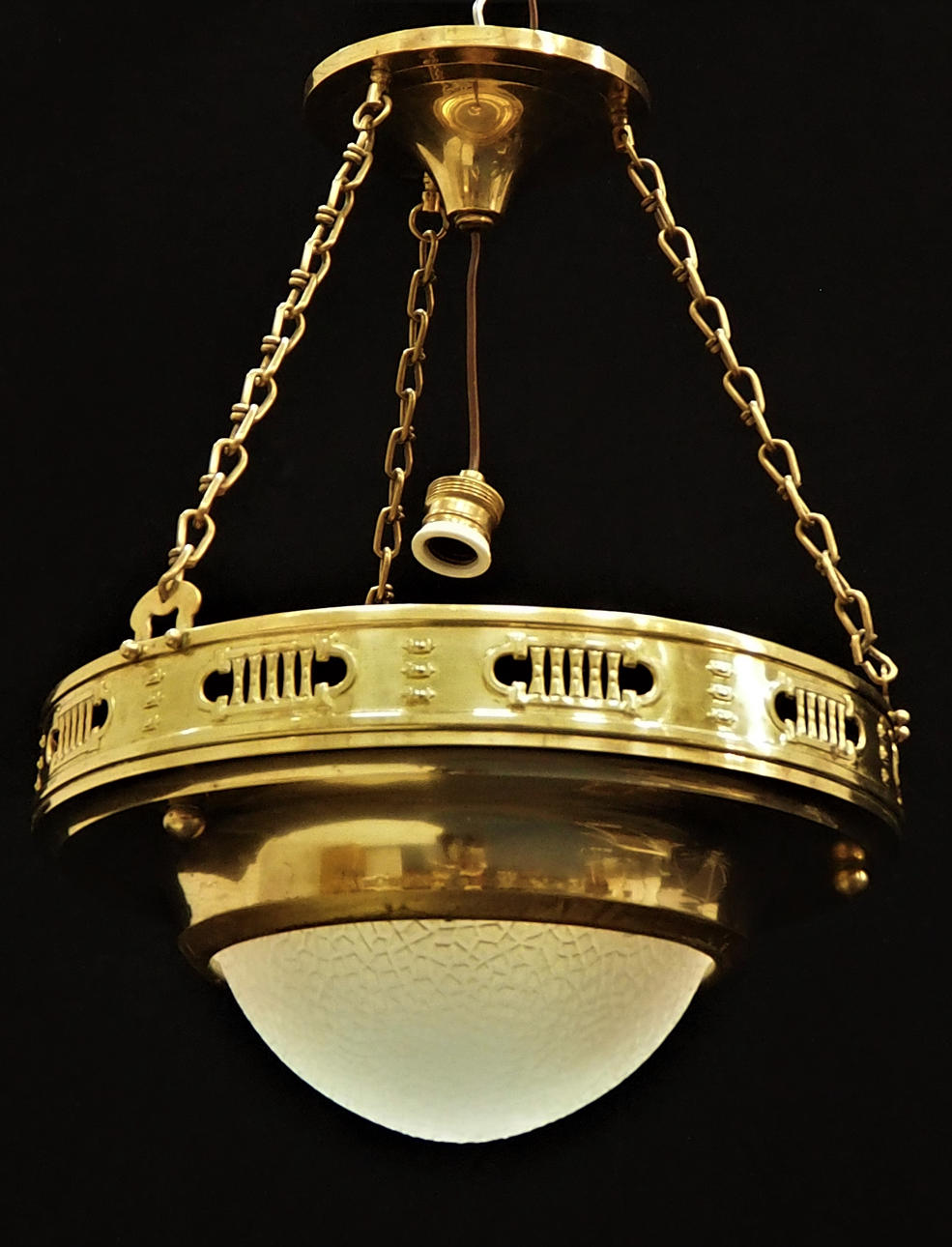 CEILING LAMP, brass and glass, Jugend.
