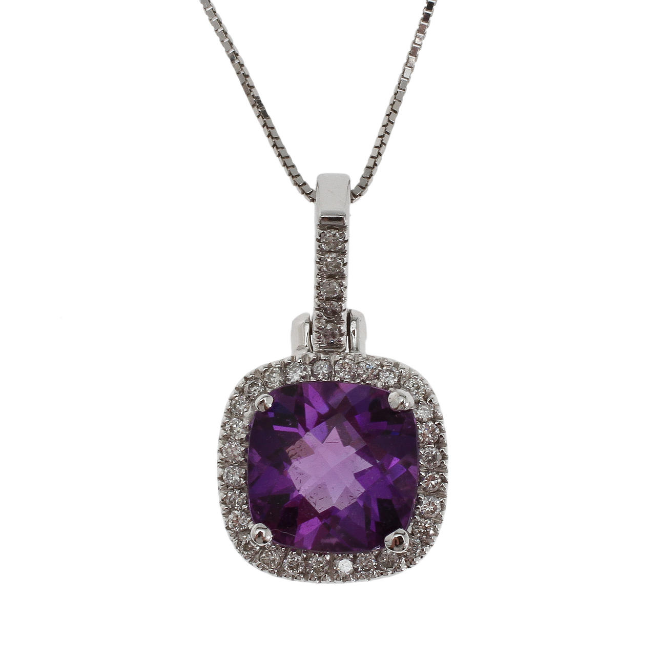 HÄNGE OCH KEDJA, 14k vitguld med ametist och små diamanter.