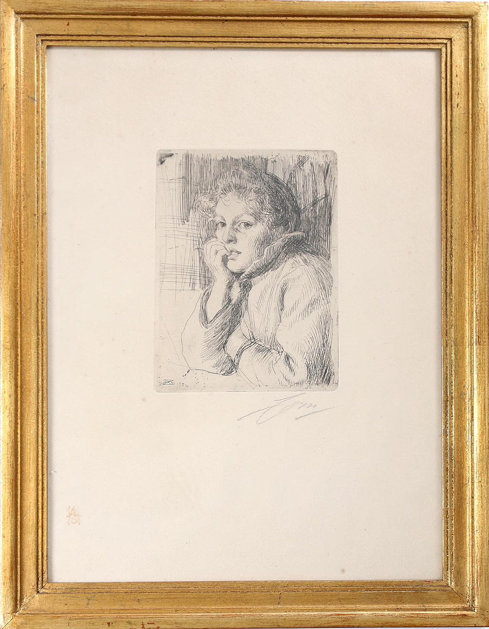 ANDERS ZORN. Etsning, "Kersti", signerad, 1906.