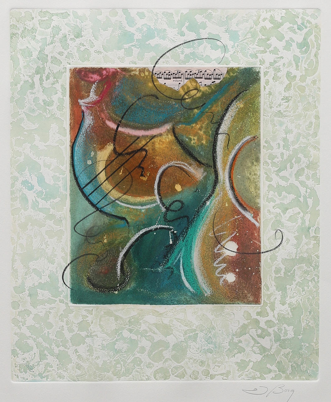 JOSEPH BORG. Composition, mix media, signed J Borg.