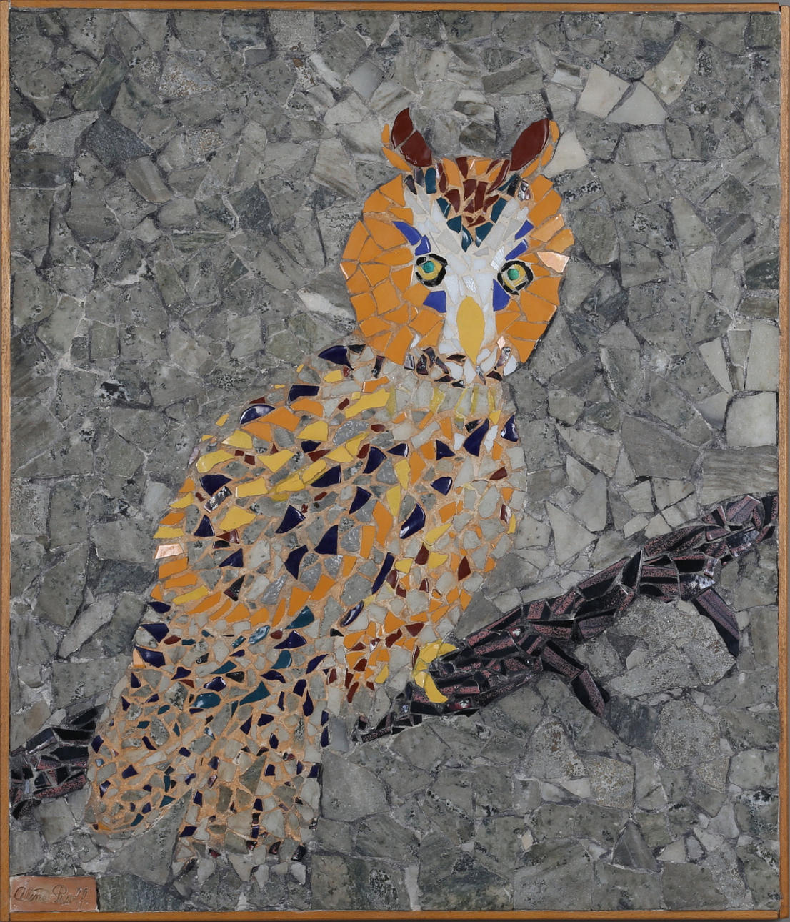ALINE ROLF. mosaic board, signed, dated 1962 on label.