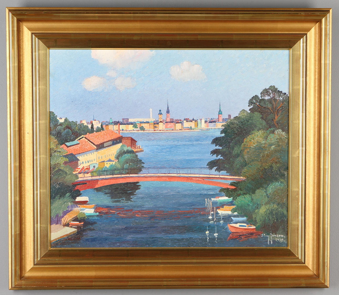 STIG JONZON. "Pålsundet från västerbron", olja på duk, signerad och daterad 1975.