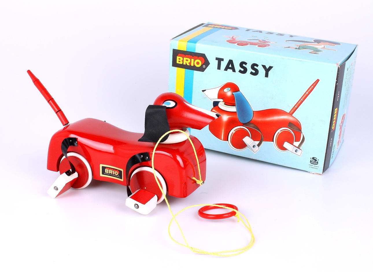 TRÄLEKSAK, BRIO, hunden TASSY, 1960/70-tal.